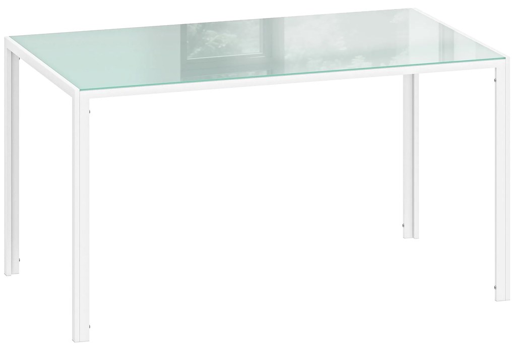 HOMCOM Mesa de Refeição de Vidro Mesa Retangular para 6 Pessoas com Pés de Metal 140x80x75 cm Branco | Aosom Portugal