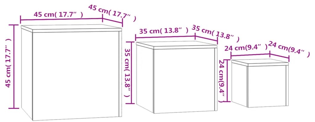 Mesas de apoio 3 pcs derivados de madeira cinza cimento