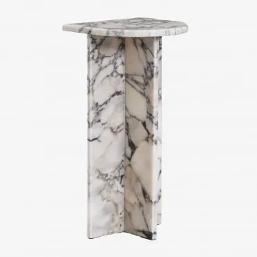 Mesa Lateral De Mármore Corwel Mármore Branco Com Veios Cinzentos - Sklum