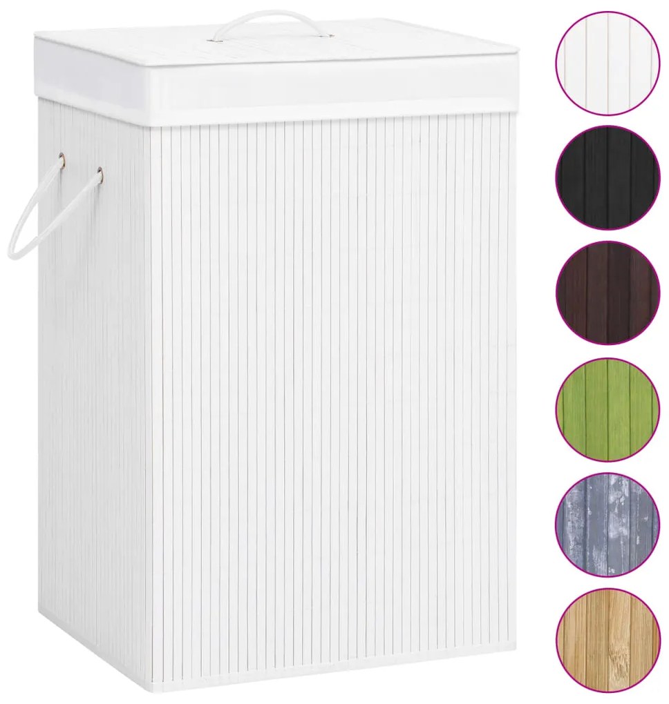 Cesto para roupa suja c/ 2 secções 72 L bambu branco