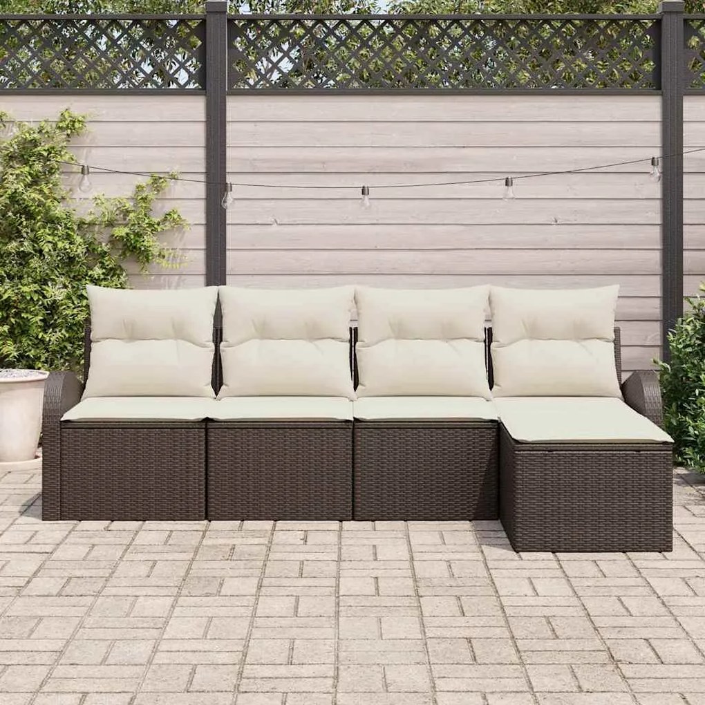 Conjunto de Sofá de Jardim 5 Peças com Almofadas Marrom em Rattan Sint