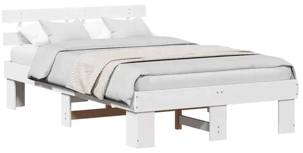 Estrado de Cama com Cabeceira Branco 140x190 cm em Madeira de Pinho