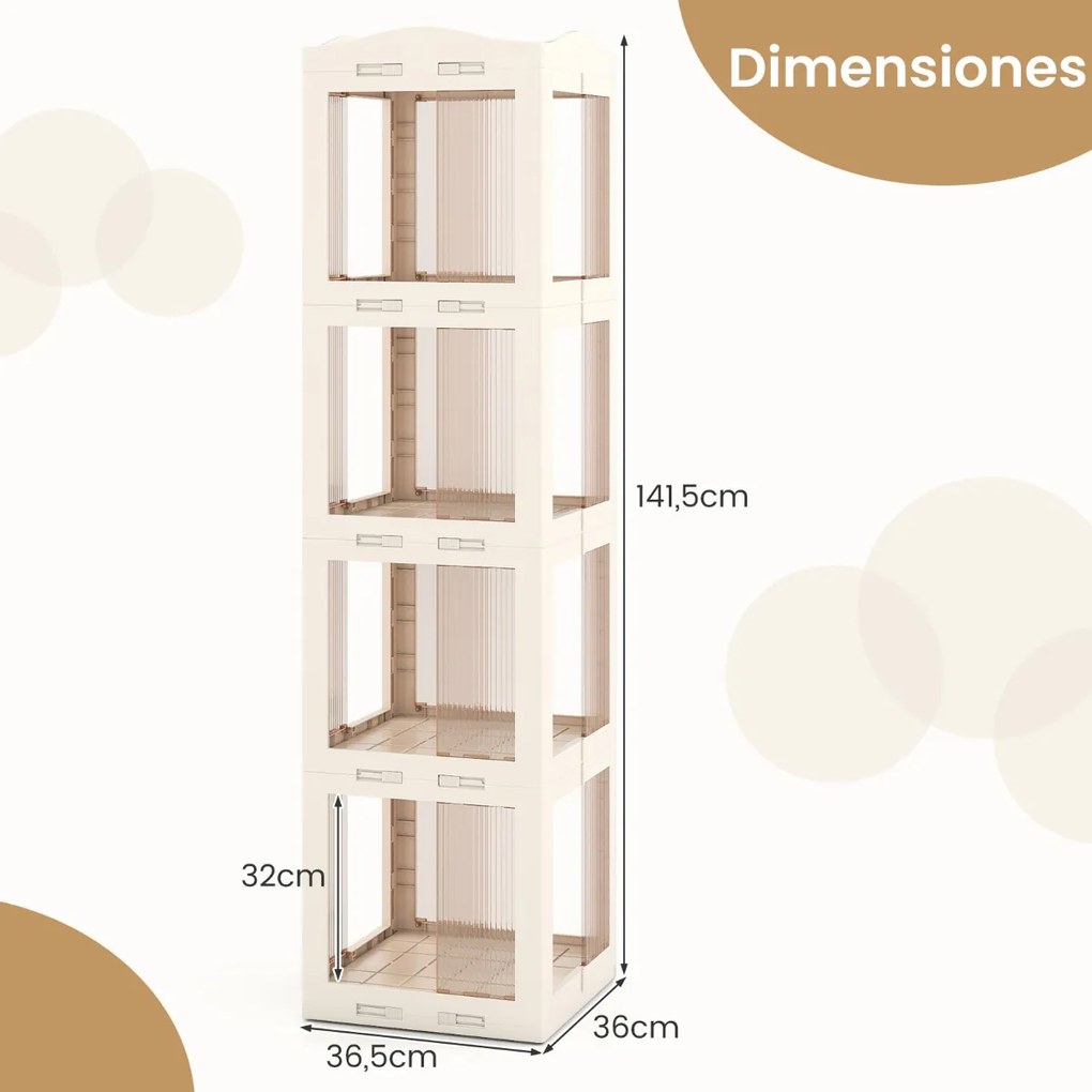 Estante com base giratória giratória 360° com 4 níveis em Plástico dobrável 36,5 x 36 x 141,5 cm com prateleiras Branca