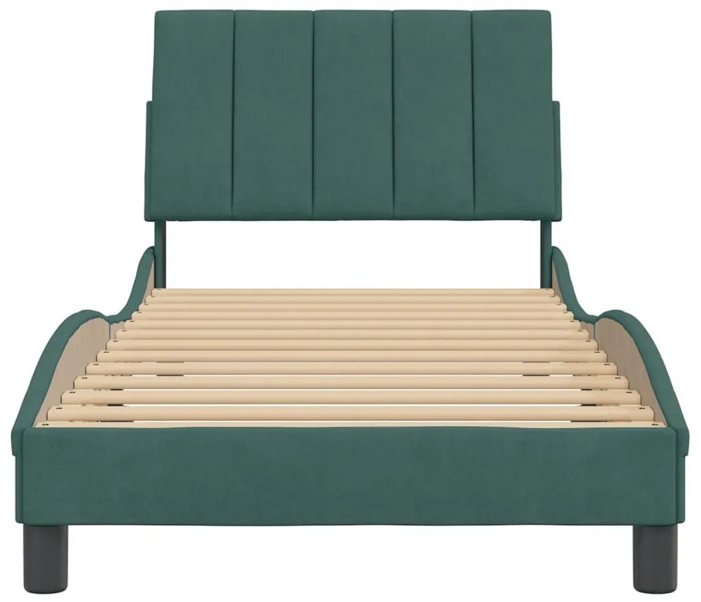 Estrutura de cama sem colchão 90x190 cm veludo verde-escuro