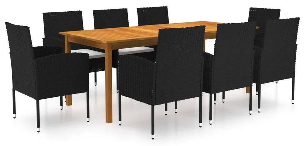 vidaXL 9 pcs conjunto de jantar para jardim preto