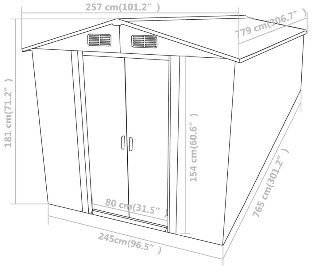 Abrigo de jardim 257x779x181 cm aço galvanizado castanho
