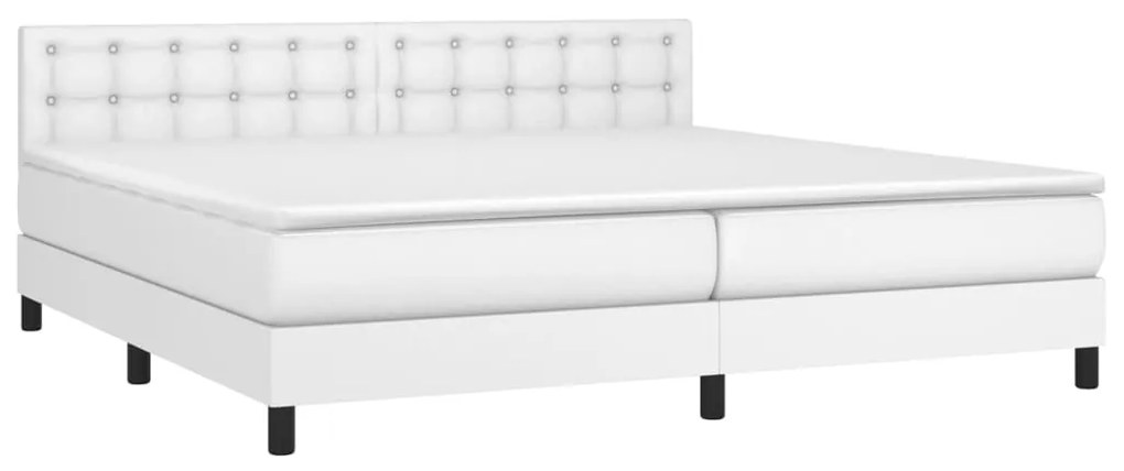 Cama box spring c/colchão/LED 200x200cm couro artificial branco