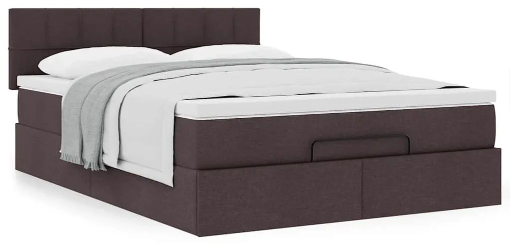 Cama otomana com colchão 140x190 cm tecido castanho escuro