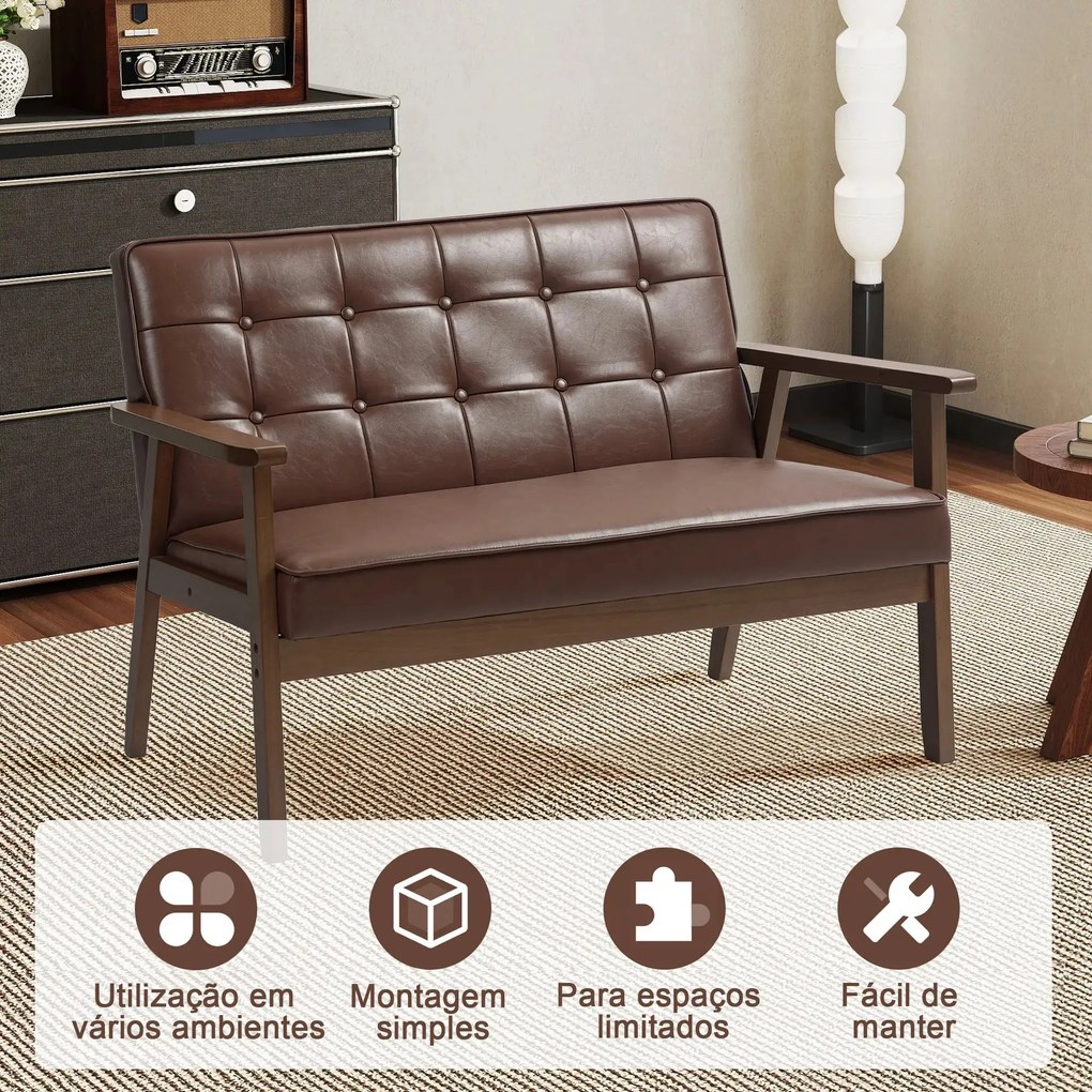 Sofá de 2 Lugares "Vintage Chester" - Couro PU - 115x70x81 cm - Castan