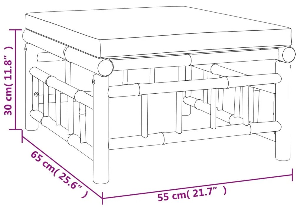 Apoio de pés p/ jardim bambu com almofadão cinzento-escuro