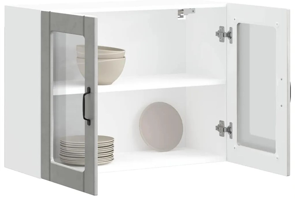 vidaXL Armário de parede de cozinha porta vidro Lucca cinza cimento