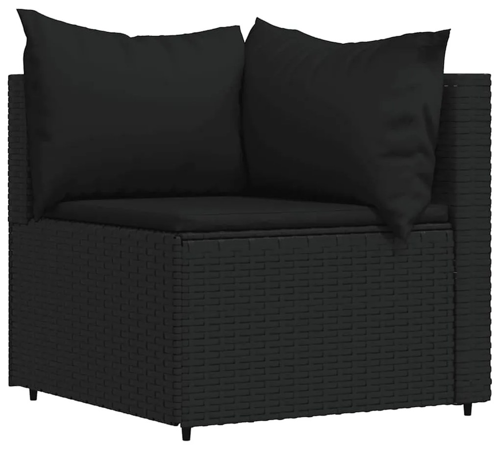 4 pcs conjunto lounge de jardim c/ almofadões vime PE preto
