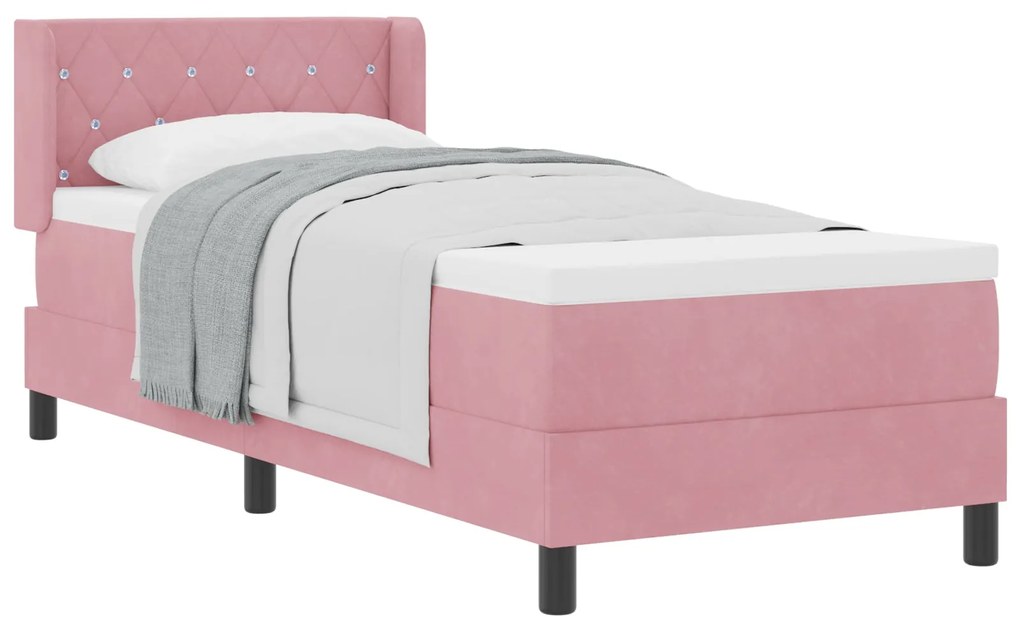 Cama Box Spring com Colchão Rosa 80x200 cm Veludo