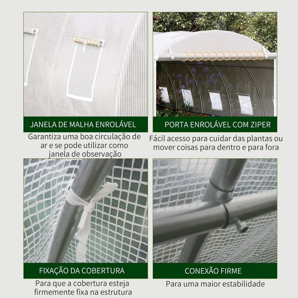 Estufa de Túnel 600x300x200cm com Porta Enrolável 12 Janelas Cobertura