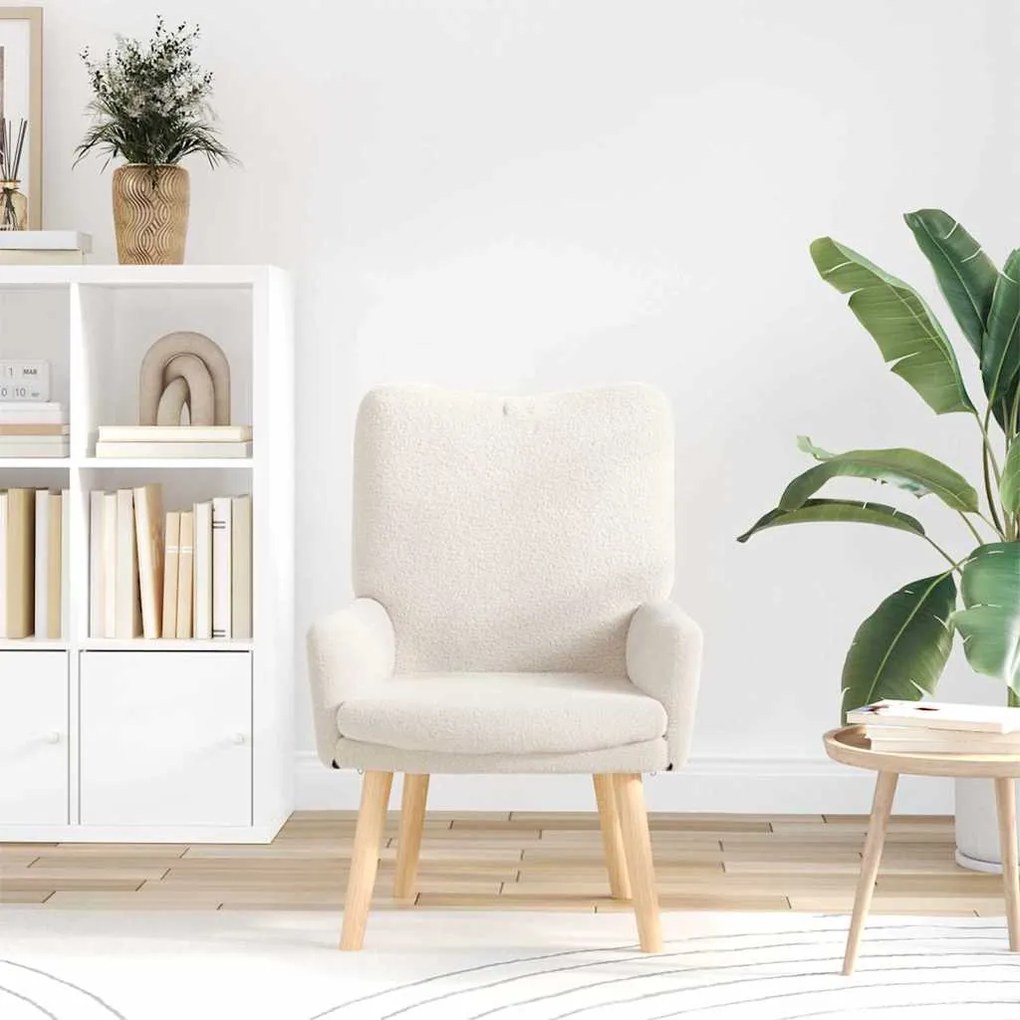 Cadeira Relaxante vidaXL Creme de Tecido com Pelo