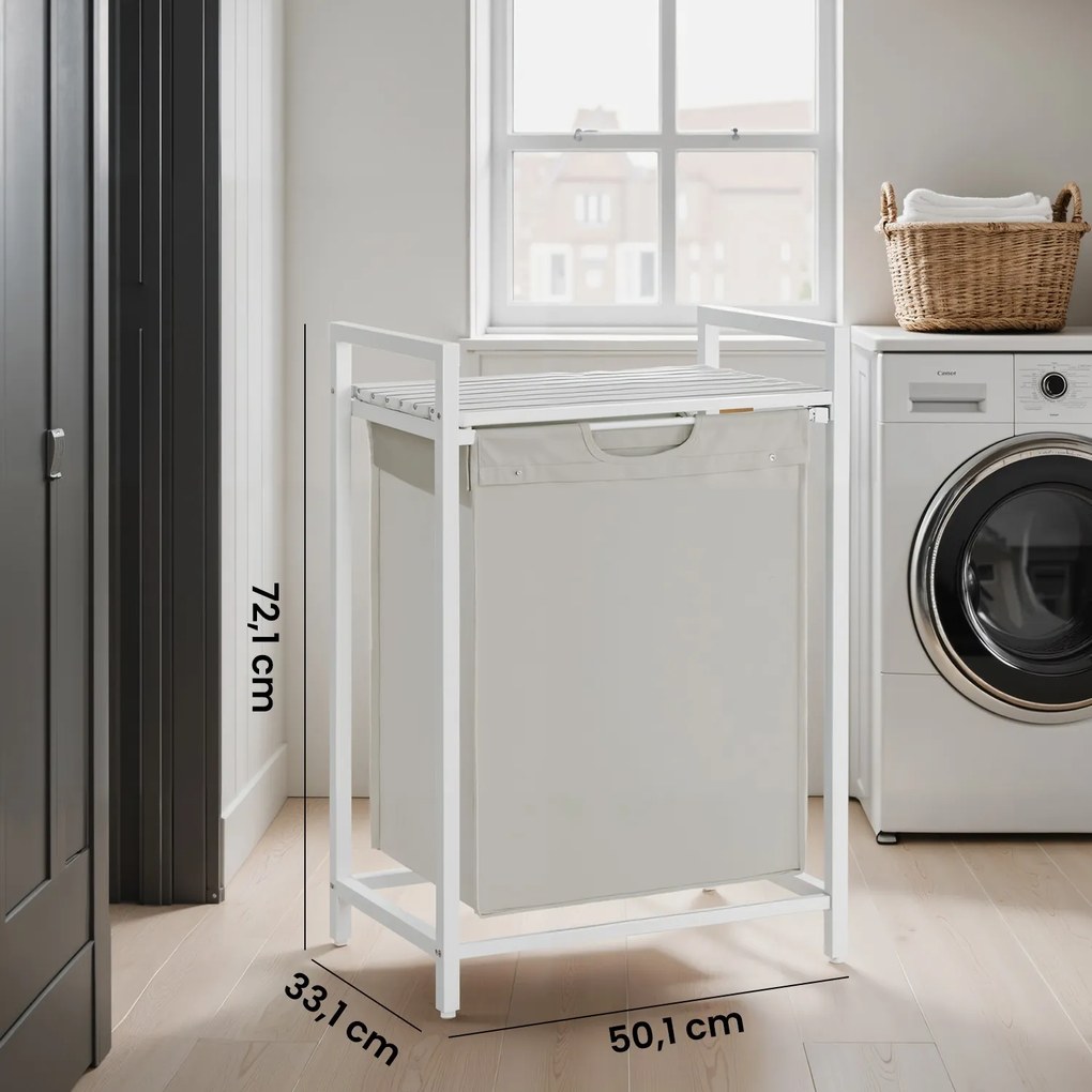 Cesto para roupa com prateleira, saco para roupa suja 65 L (50 x 33 x 72 cm) Branco