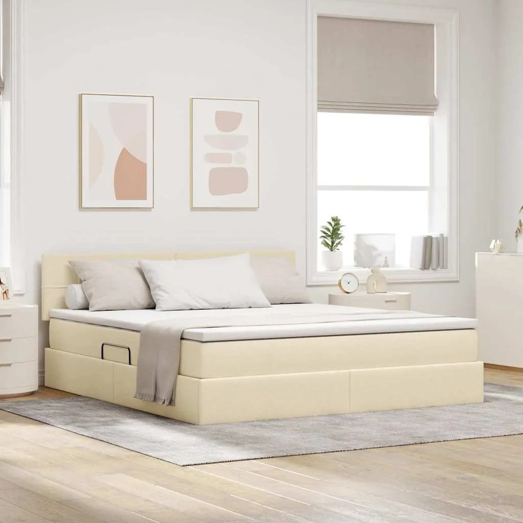 vidaXL Cama com arrumação e colchão com colchão Creme 160 x 200 cm