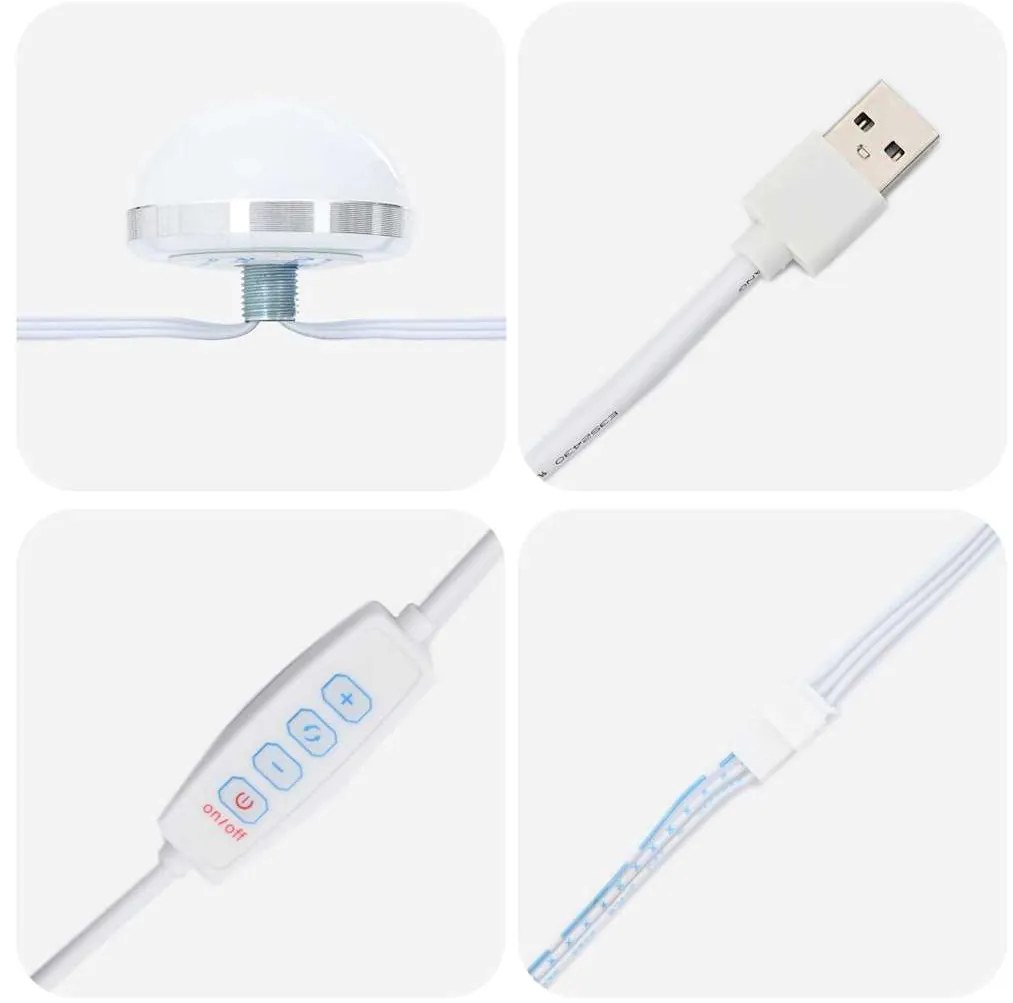 Conjunto de Mesa de Maquilhagem 2 Peças com LED Cinzento em Madeira de