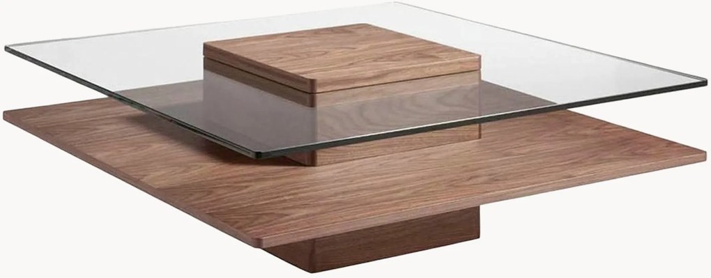 Mesa de centro com tampo e prateleira em vidro Cecil