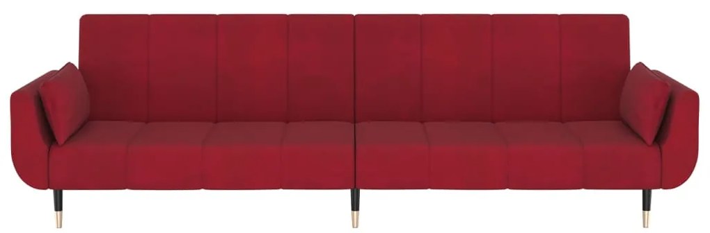 Sofá-cama 2 lugares com duas almofadas veludo vermelho tinto