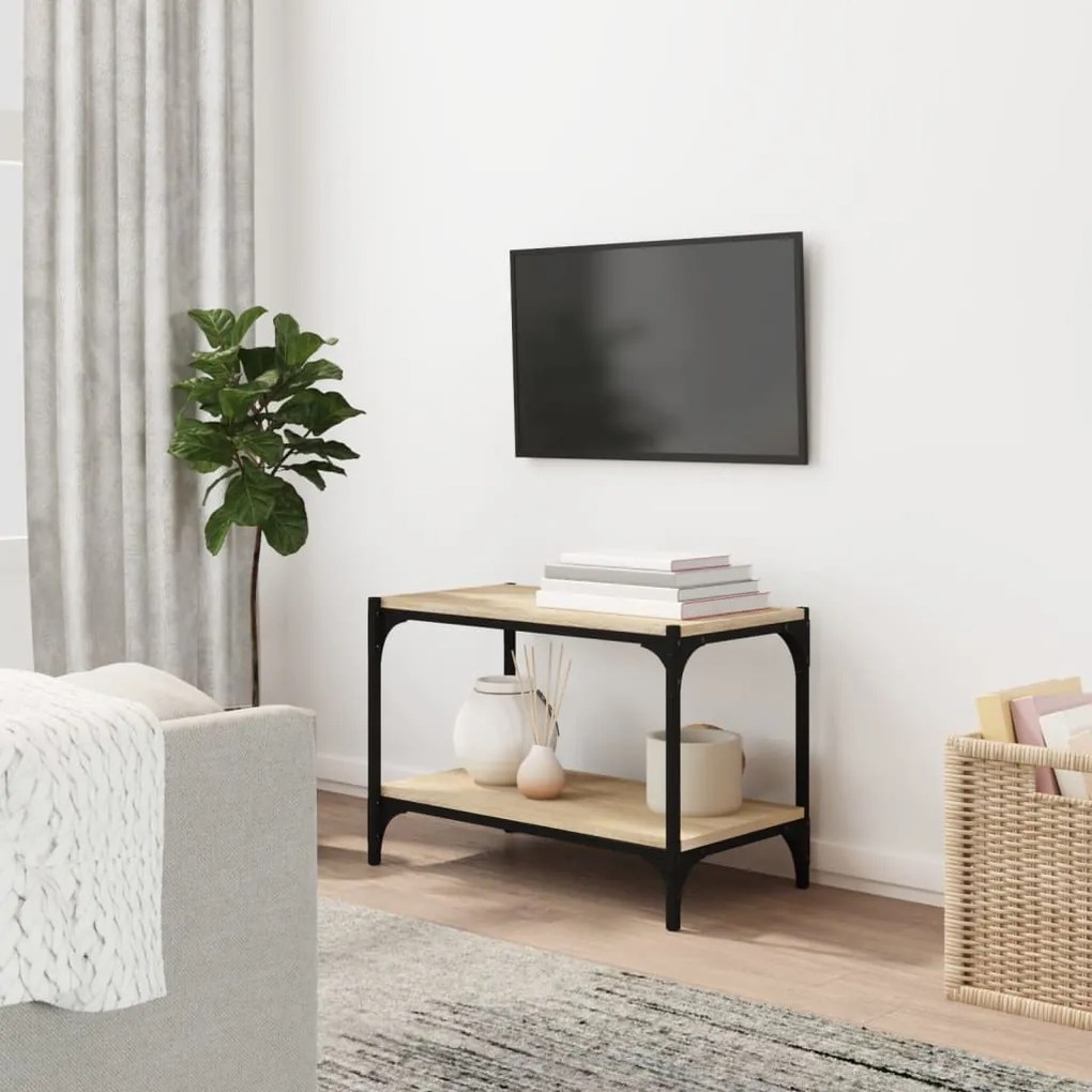 vidaXL Móvel TV 60x33x41 cm derivados madeira/aço cor carvalho sonoma