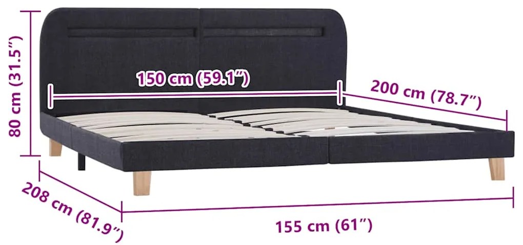 Estrutura de cama com LED sem colchão 150x200 cm tecido