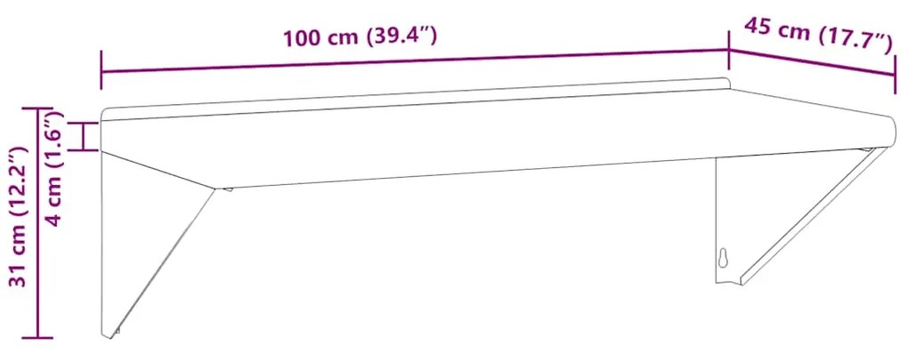 Prateleira de parede 100x45x31 cm aço inoxidável prateado