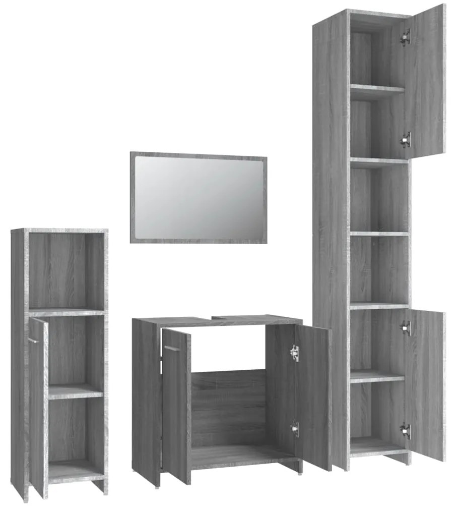 4 pcs Conjunto móveis casa de banho madeira proc. cinza sonoma