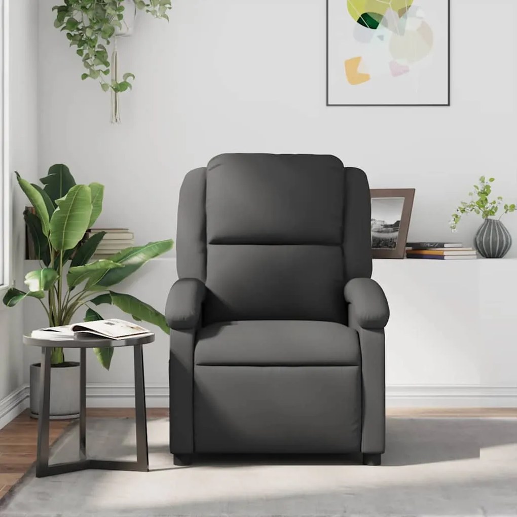 Poltrona de massagens reclinável couro genuíno cinzento