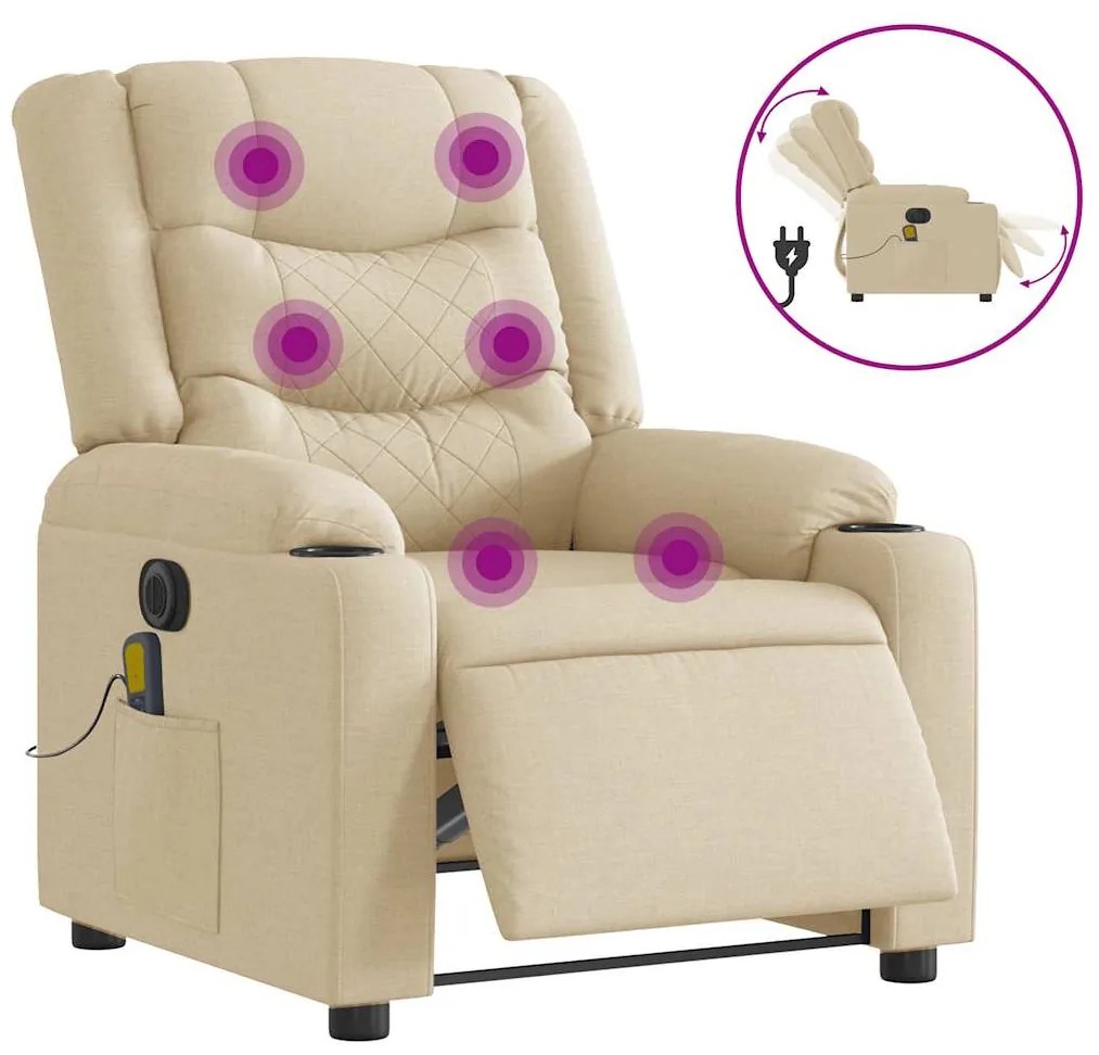 Poltrona de massagens reclinável elétrica tecido creme