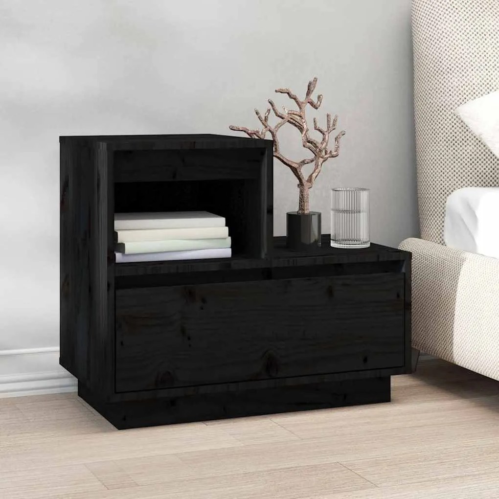 Mesas de cabeceira 2 pcs 60x34x51 cm pinho maciço preto
