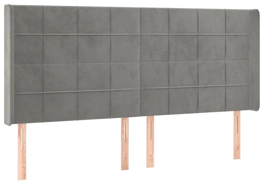 Cabeceira cama c/ luzes LED veludo 163x16x118/128cm cinza-claro