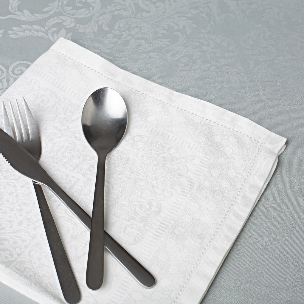 Toalhas de mesa rectangulares em damasco com ajour  100% algodão - Fateba: Cinza / Prata  1 Toalha de mesa 180x180 cm