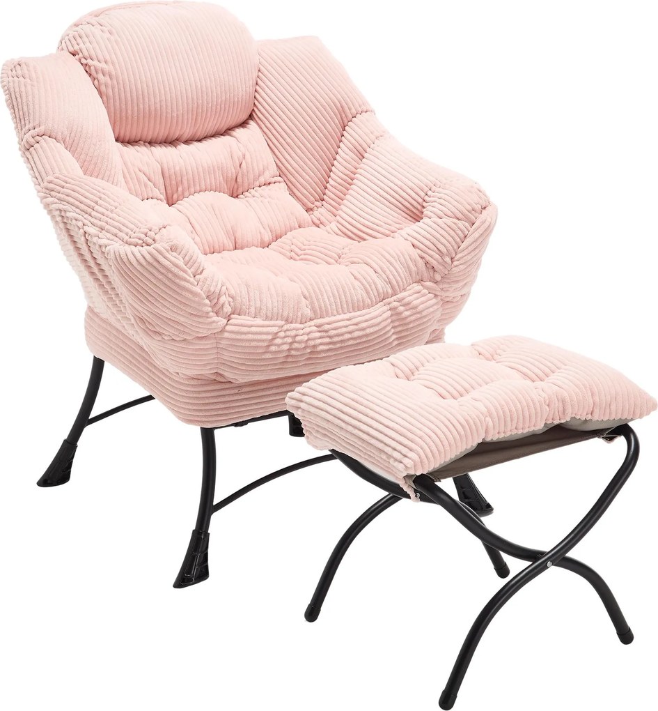 Poltrona lounge com pufe, apoios de braços e bolso lateral, revestimento em flanela, 69,9x64,0x95,0 cm, Rosa| AOSOM Portugal
