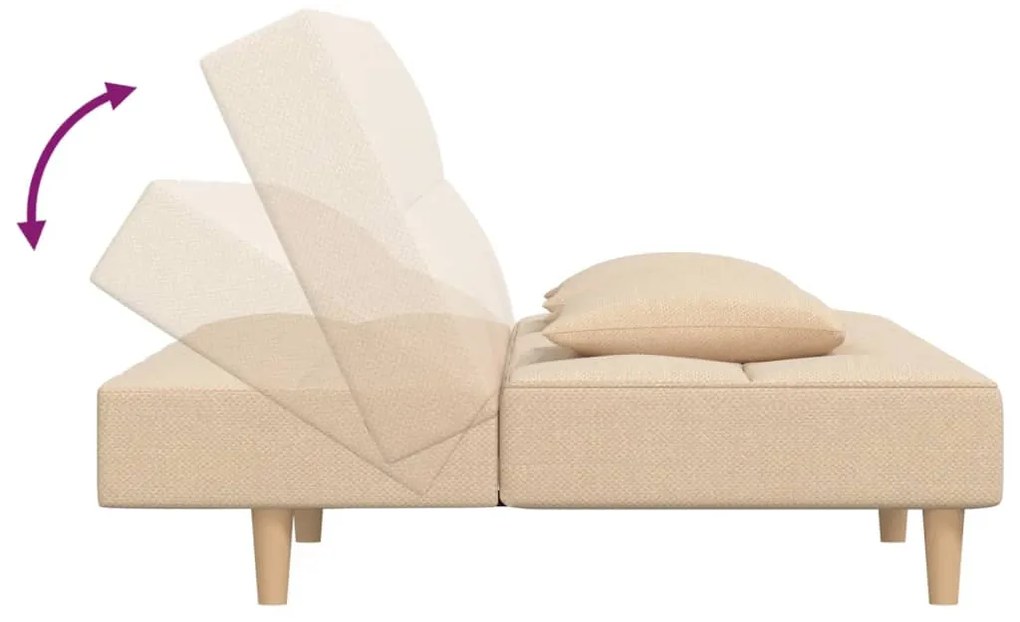 Sofá-cama 2 lugares com duas almofadas tecido cor creme