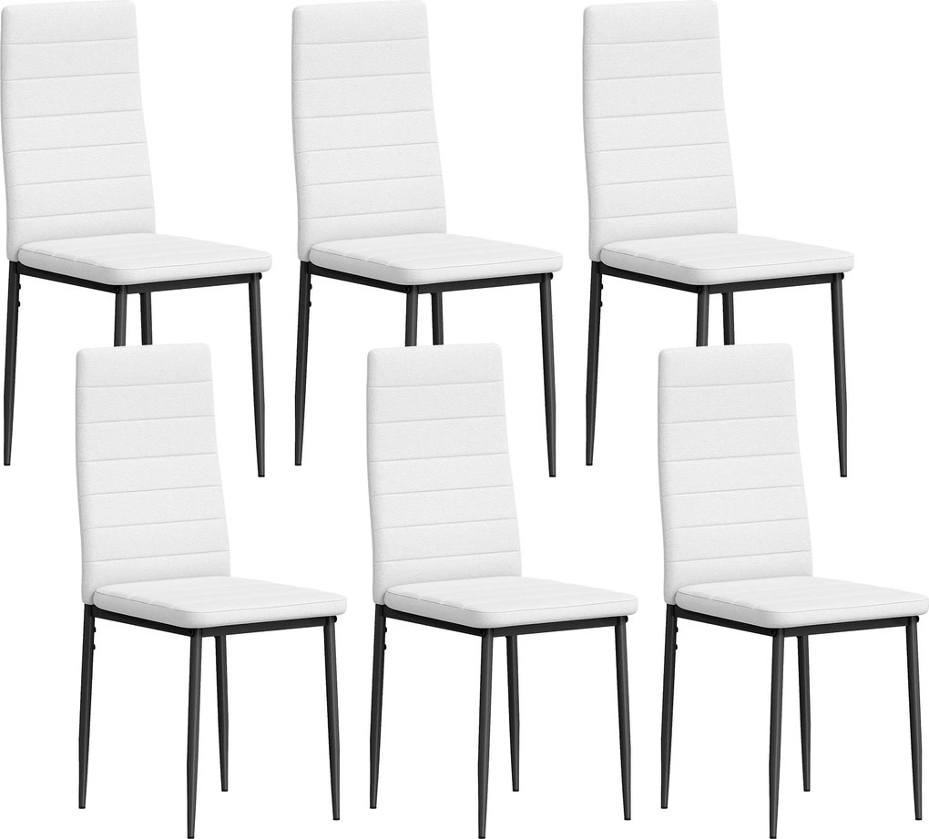 HOMCOM Conjunto de 6 Cadeiras de Sala de Jantar Estofadas em Linho com Pernas em Metal Cadeiras Modernas para Cozinha Quarto Suporta até 120 kg 41x50x97 cm Branco | Aosom Portugal