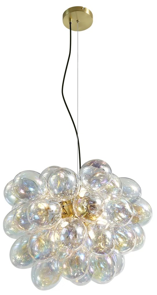 Candeeiro suspenso Art Déco dourado com vidro arco-íris 50cm 8-luzes - Uvas Art Deco