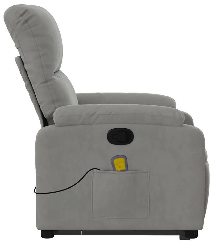 Poltrona massagens reclinável elevatória microfibra cinza-claro