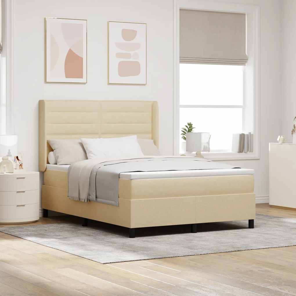 vidaXL Cama Box Spring com Colchão Creme, 160x200 cm Tecido