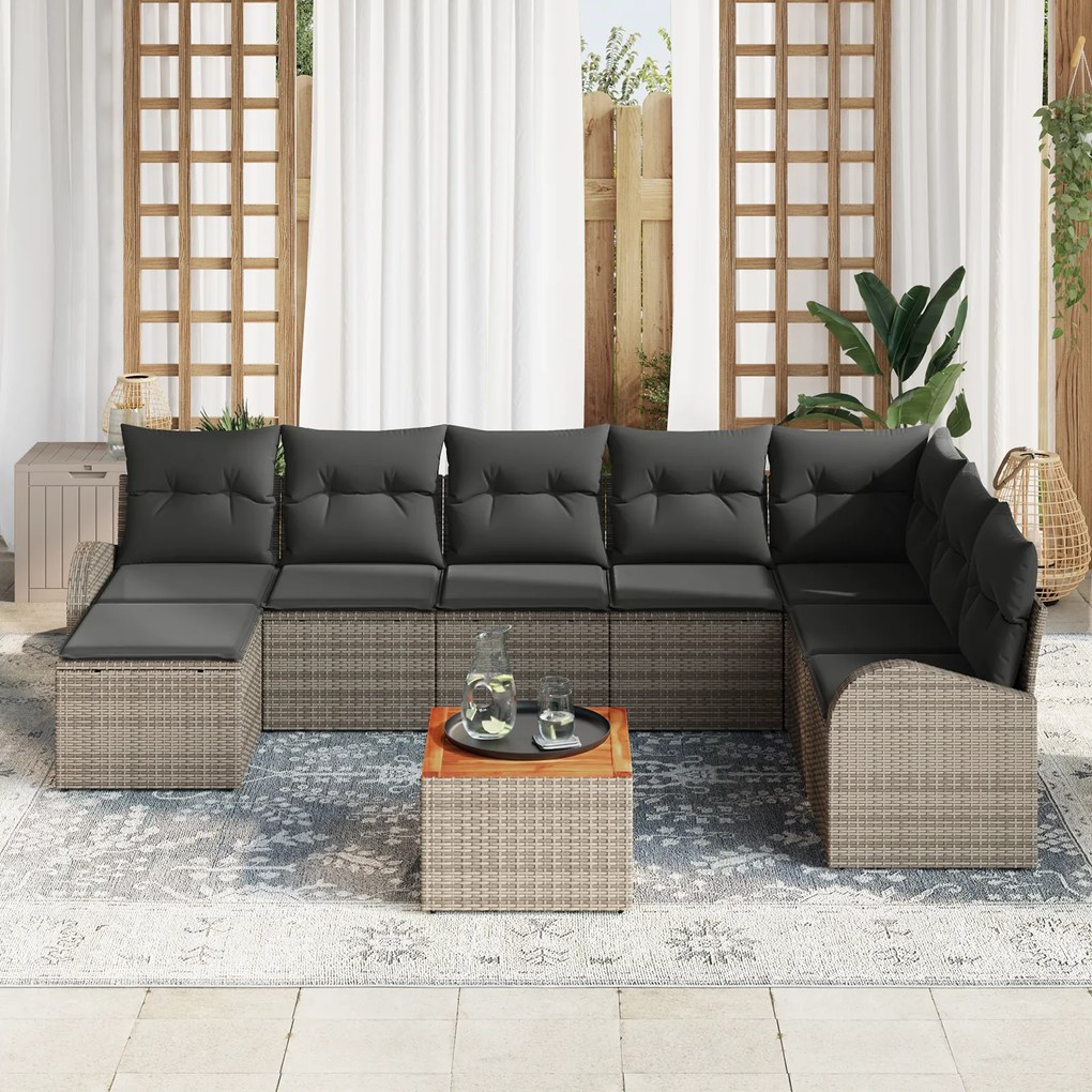 Conjunto de Sofá de Jardim vidaXL 9 Peças com Almofadas Cinza Rattan P