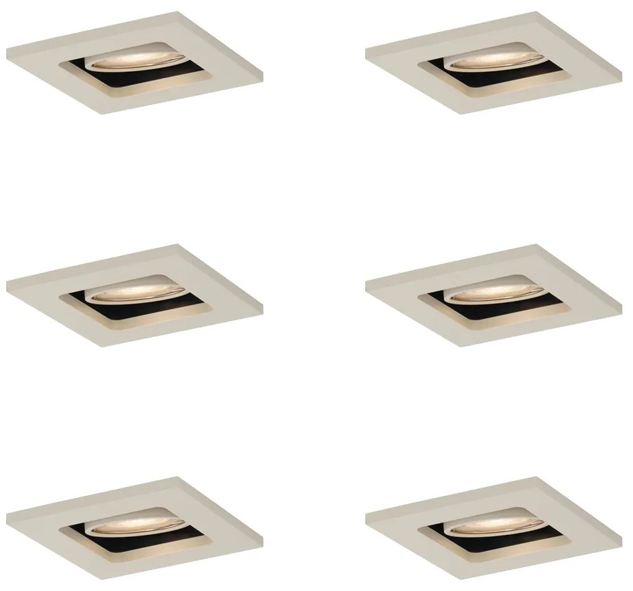 Conjunto de 6 focos embutidos modernos bege GU10 50mm giratórios e inclináveis - Qure