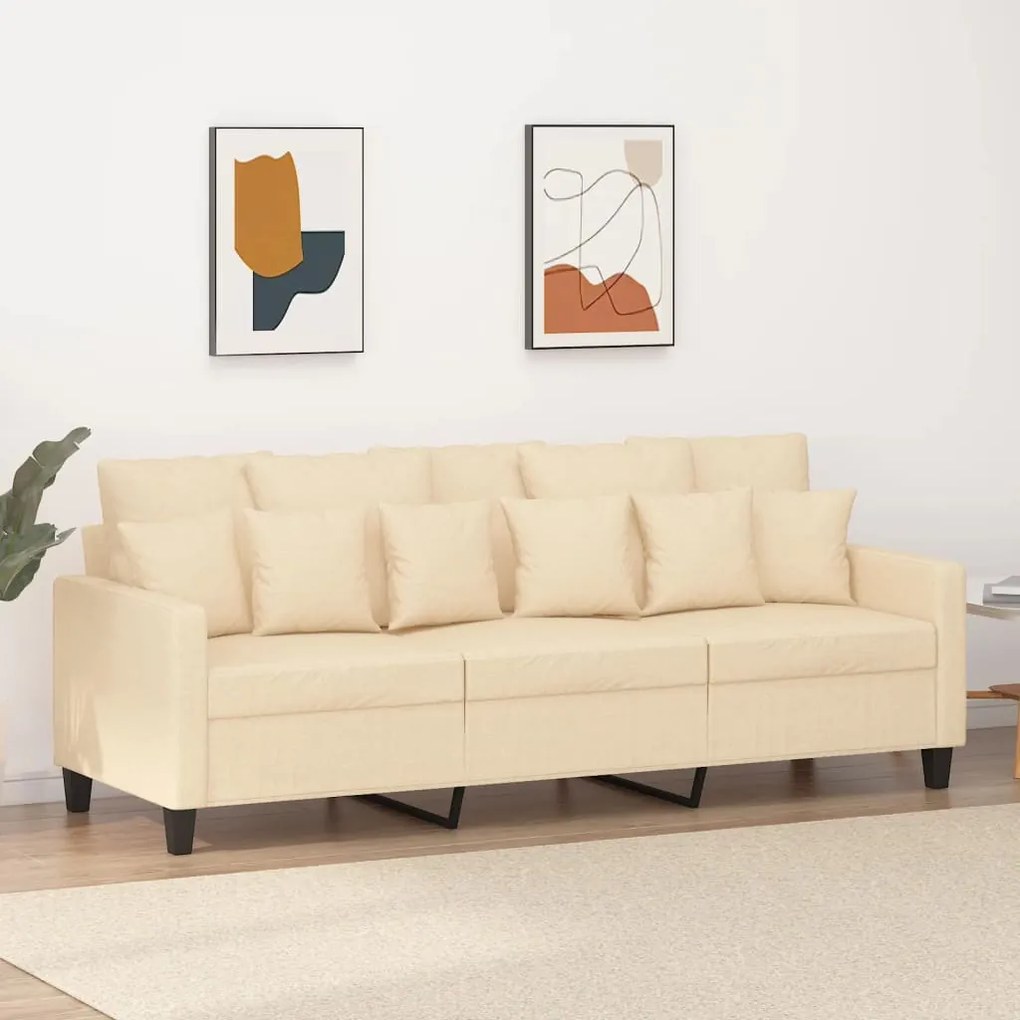 348841 vidaXL Sofá de 3 lugares tecido 180 cm cor creme