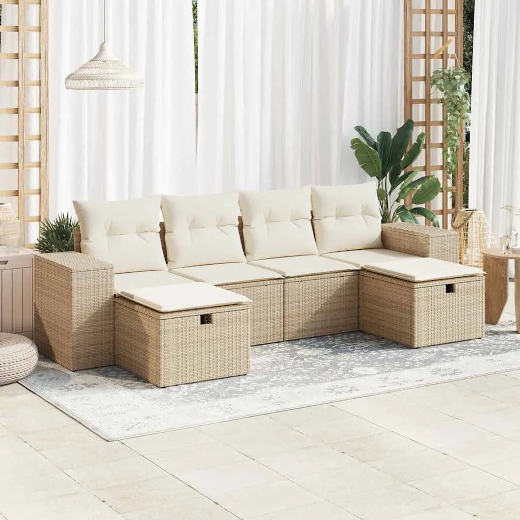 vidaXL 6 pcs conjunto de sofás p/ jardim com almofadões vime PE bege