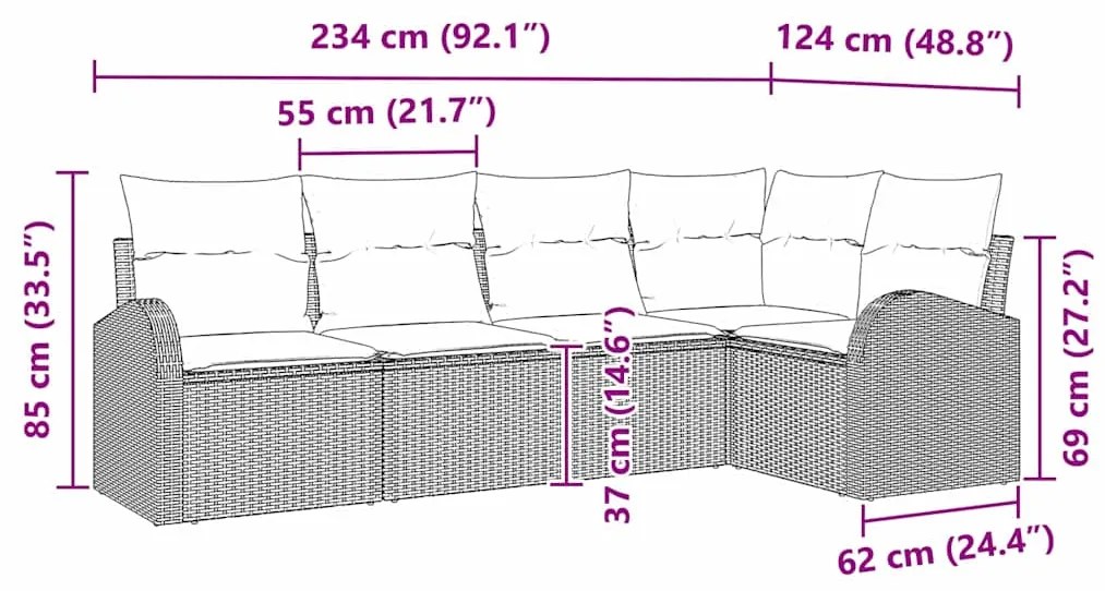 Conjunto de sofá de jardim 5 peças com almofadas - Rattan sintético be