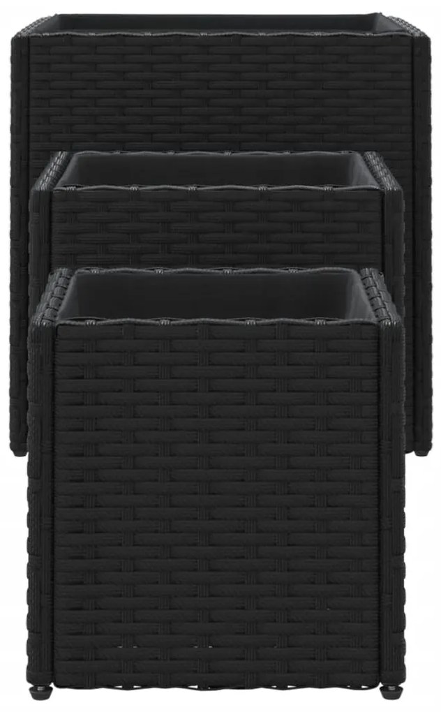 Vasos de jardim 3 pcs vime PE preto