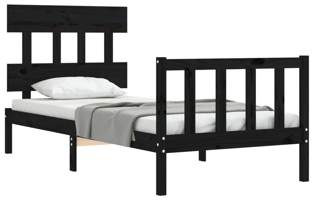 Estrutura de cama com cabeceira 100x200 cm madeira maciça preto