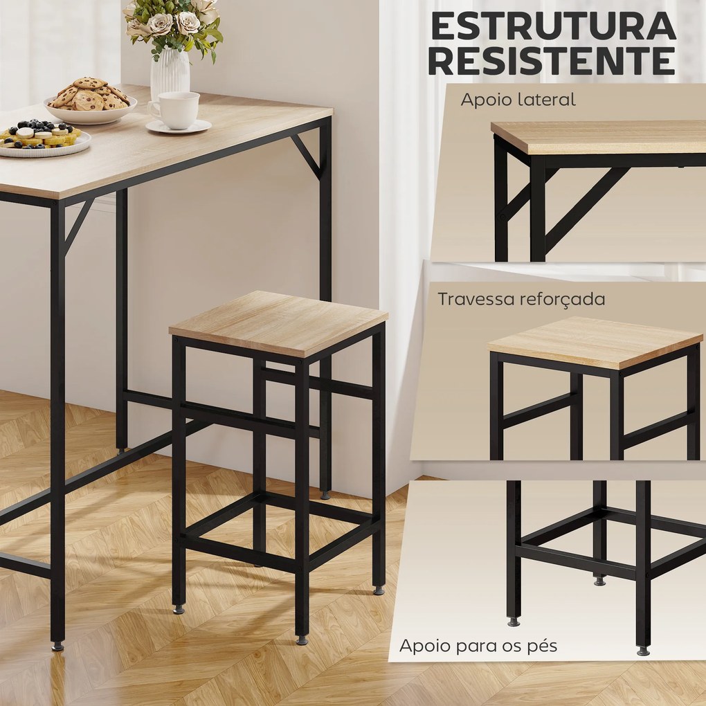 Conjunto de Mesa de Bar com 4 Bancos com Apoio para os Pés Conjunto de Móveis de 5 Peças Mesa de 100x60x88cm e Bancos de 32x32x57cm para Sala de Janta