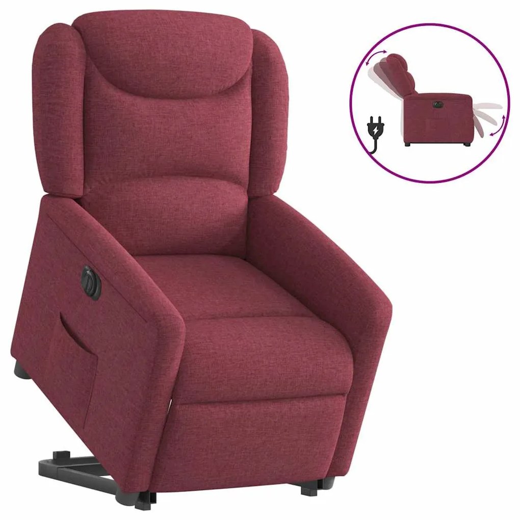 vidaXL Poltrona reclinável elevatória elétrica tecido vermelho-tinto
