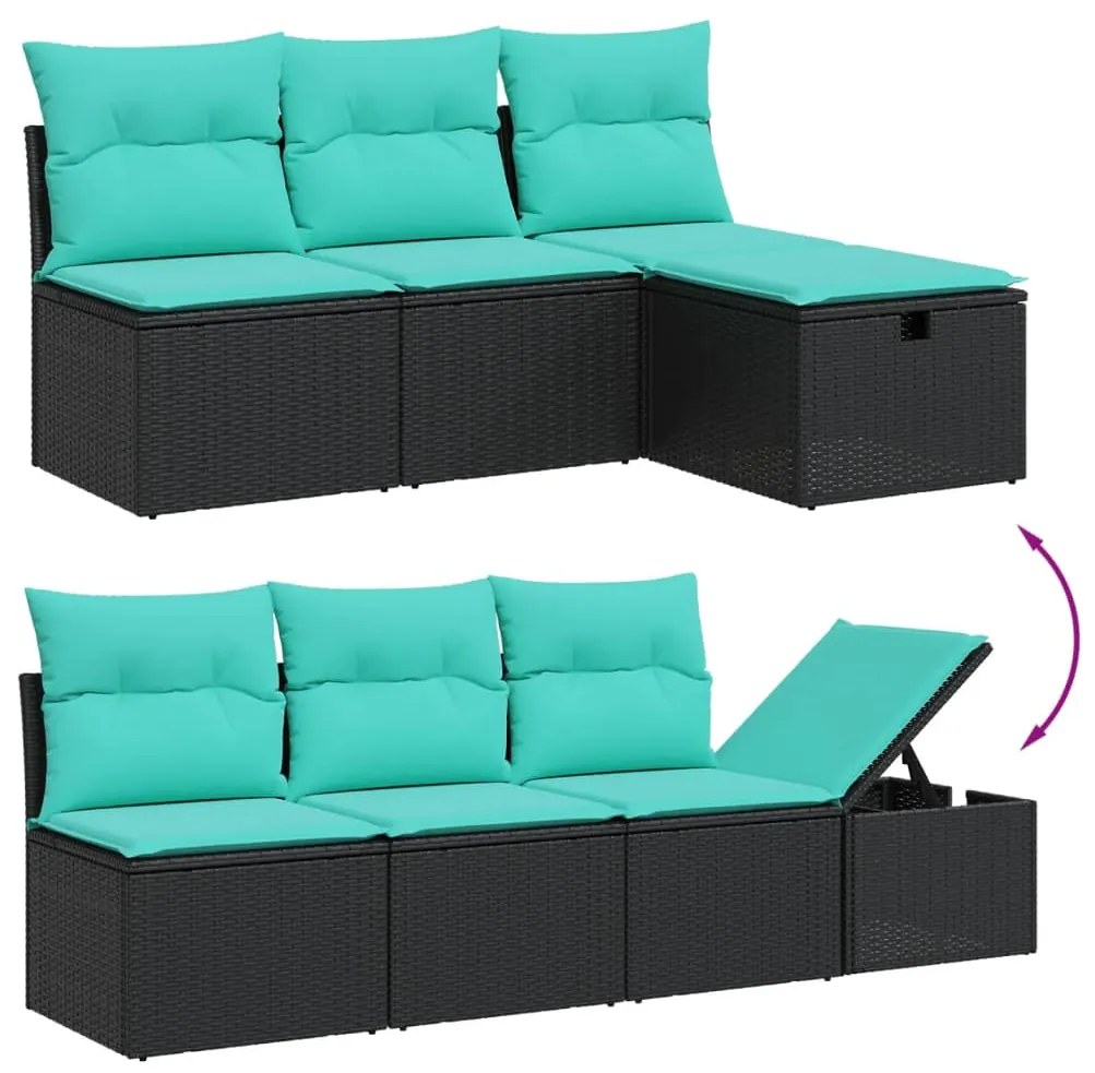 9 pcs conjunto de sofás p/ jardim c/ almofadões vime PE preto