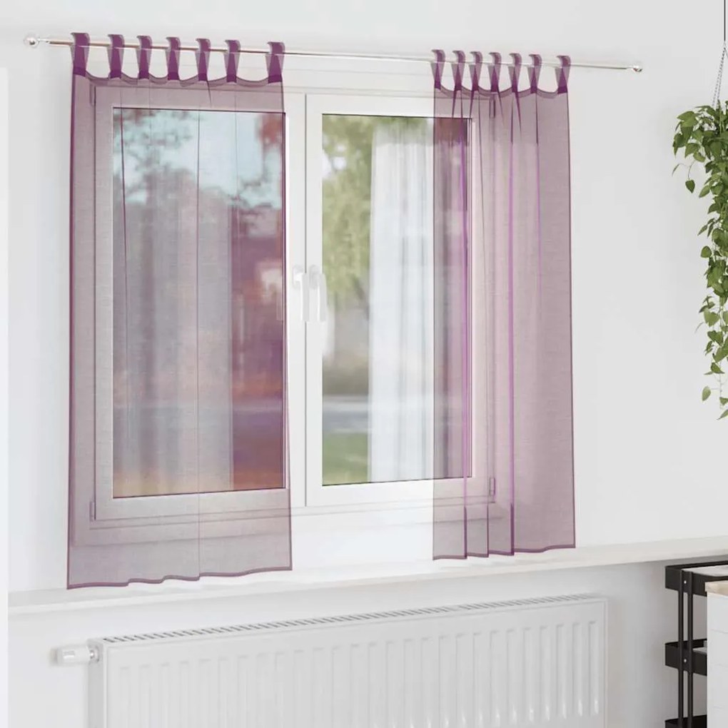 Cortinas de voile com laços 2 pcs roxo 140x175 cm